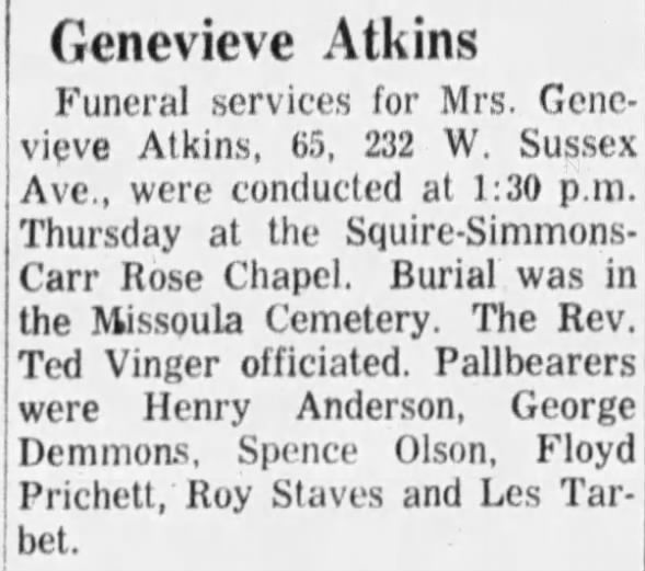 Obituary for Genevieve Atkins (Aged 65)